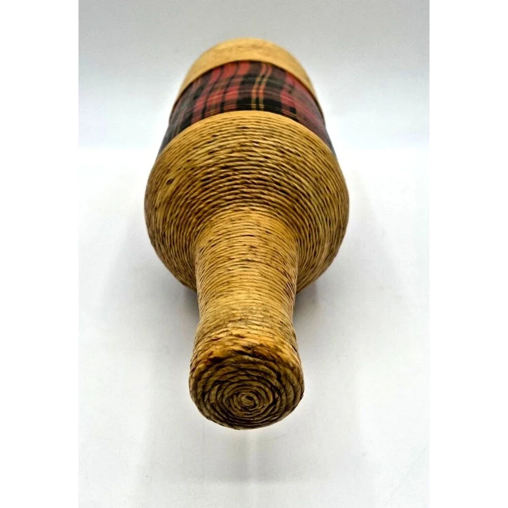 Vintage Wicker Wrapped Scotch Liquor Bottle Tartan Plaid Fine Jute Twine Rare
